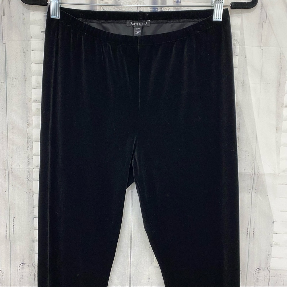 Eileen Fisher Black Velour Black Pull-On Ankle Leggings Recycled Polyester - Picture 3 of 9